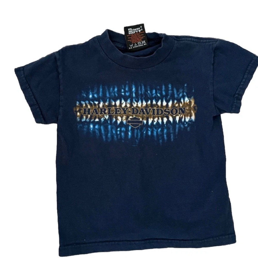 Harley Davidson Vintage Kids Tie Dye Font Blue T-Shirt Size XS 2/4